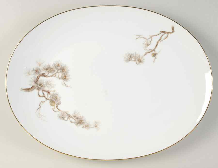 Larchmont (Brown Pine Branch) 14" Oval Serving Platter by Sango-1