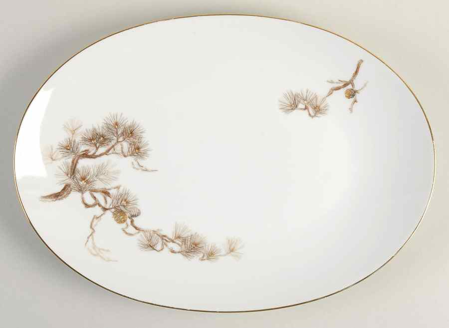 Larchmont (Brown Pine Branch) 12" Oval Serving Platter by Sango-1