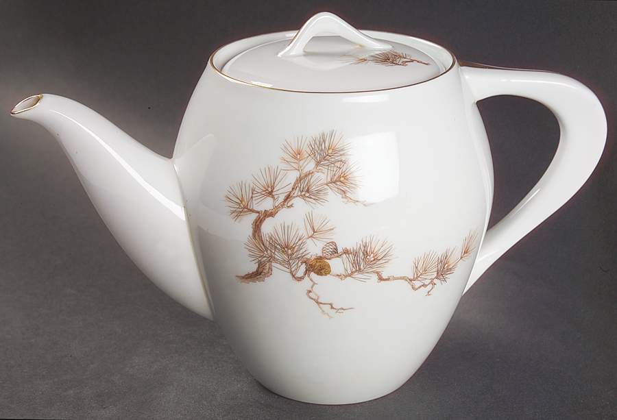 Larchmont (Brown Pine Branch) Teapot & Lid by Sango-1