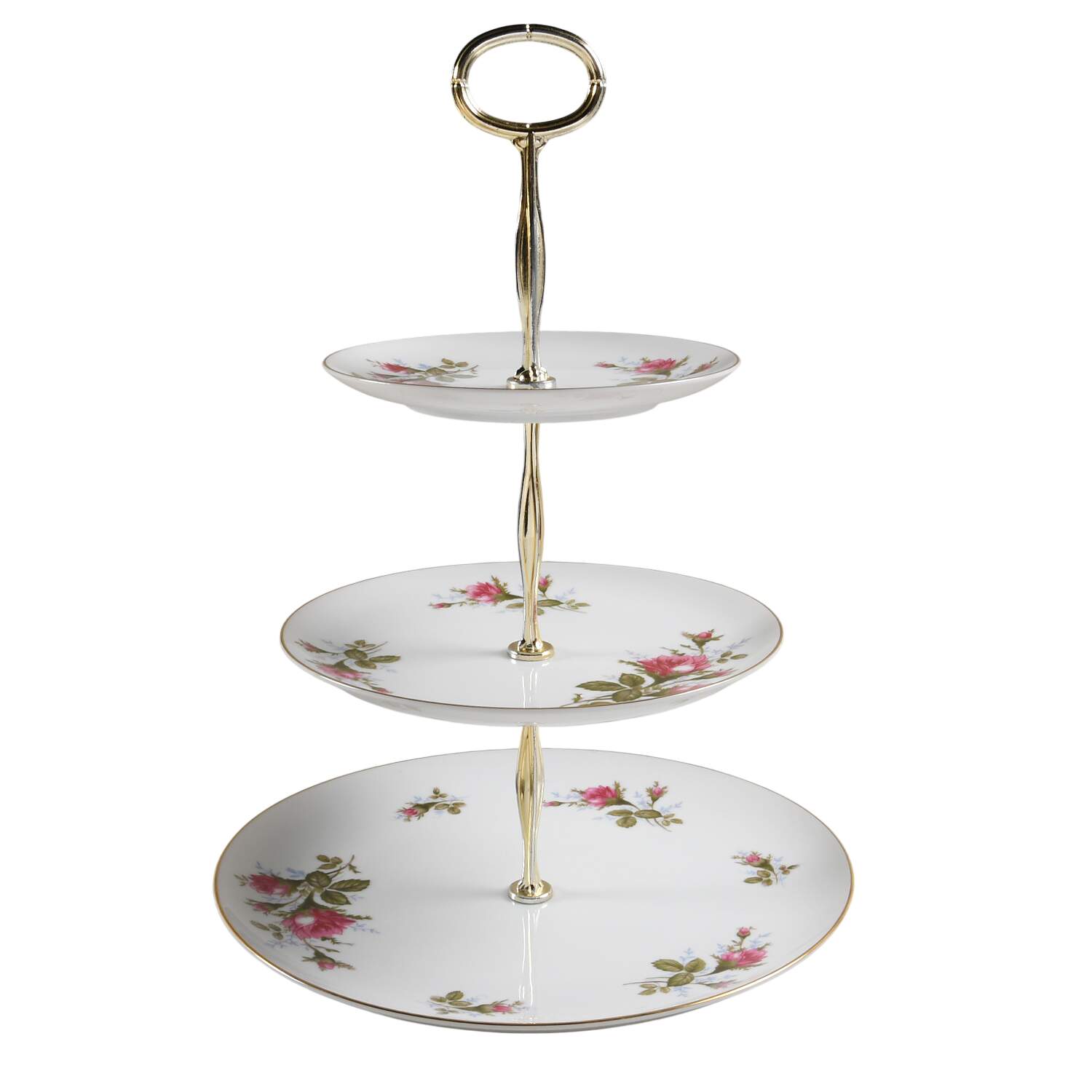 Moss Rose (Coupe Shape) 13 7/8"-14 1/4" 3-Tiered Serving Tray(DP,SP,BB) HC by Sango-1