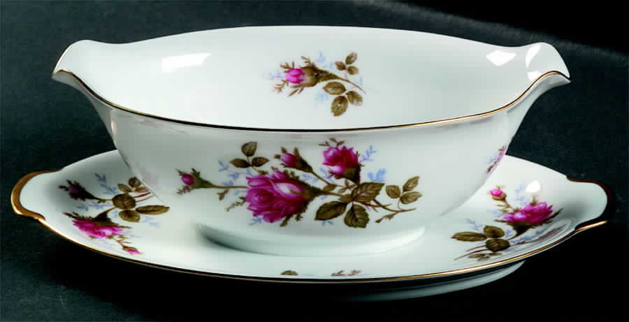 Moss Rose (Coupe Shape) Gravy Boat with Attached Underplate by Sango-1
