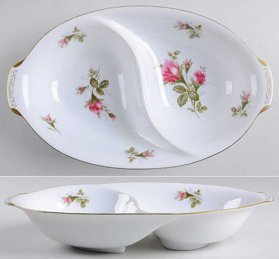 Moss Rose (Coupe Shape) 11" Oval Divided Vegetable Bowl by Sango-1