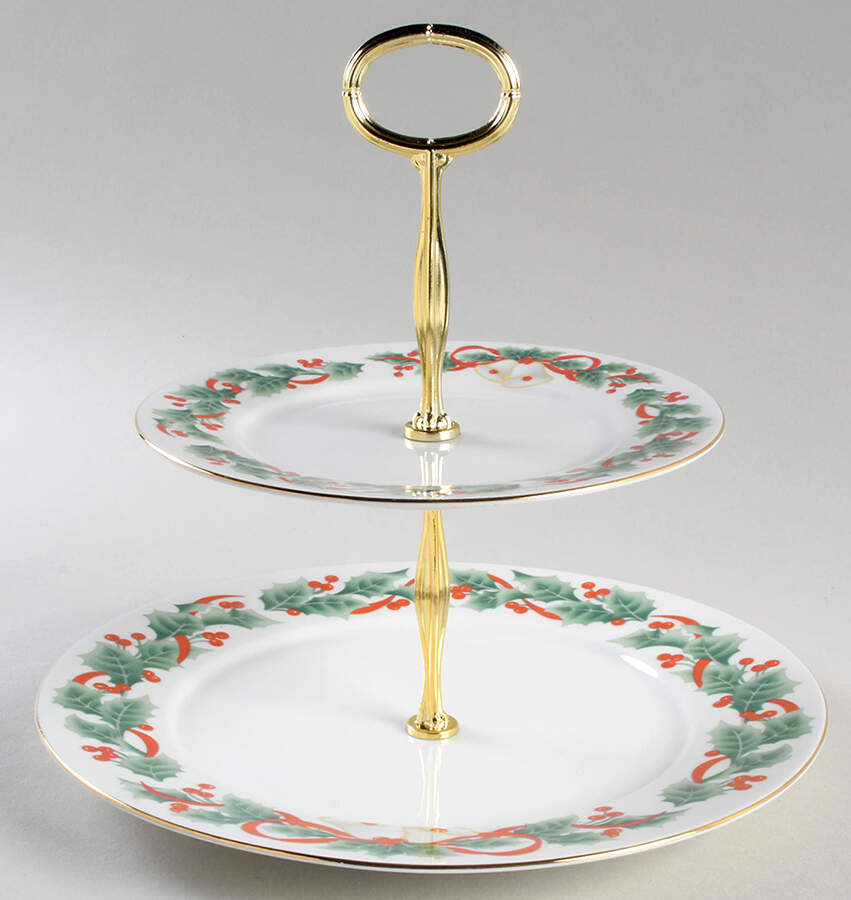 Noel 6 5/8"-10"  2 Tiered Serving Tray (Dp, Sp) HC by Sango-1