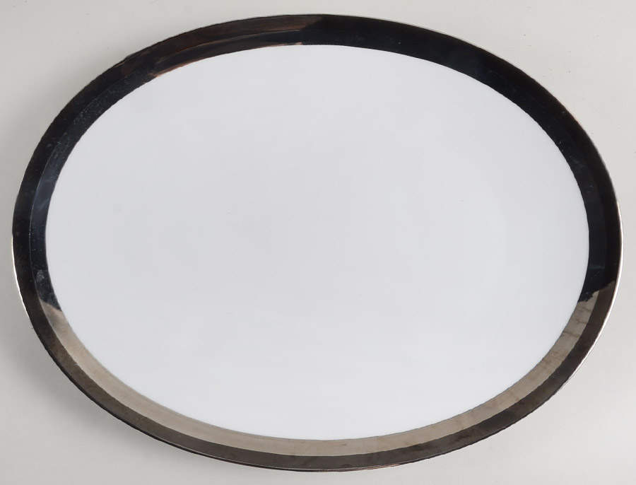 Ondine (Black & Platinum Bands) 15" Oval Serving Platter by Sango-1