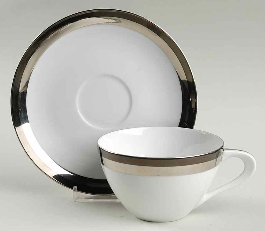 Ondine (Black & Platinum Bands) Flat Cup & Saucer Set by Sango-1