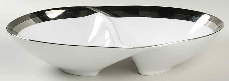Ondine (Black & Platinum Bands) 11" Oval Divided Vegetable Bowl by Sango-1