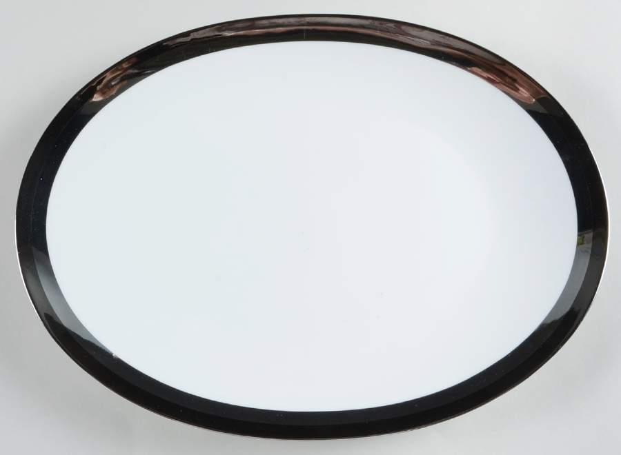 Ondine (Black & Platinum Bands) 14" Oval Serving Platter by Sango-1