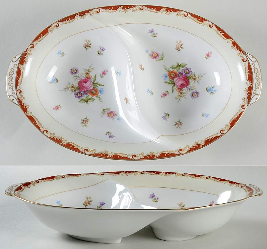 Paulette 11" Oval Divided Vegetable Bowl by Sango-1