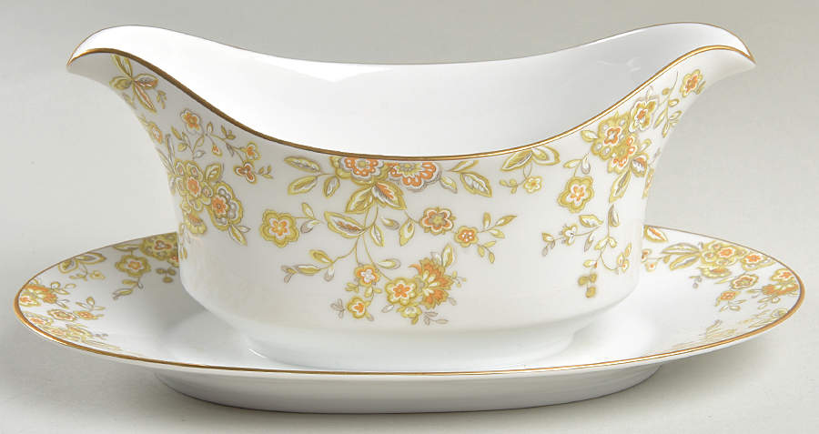 Persian Wood Gravy Boat with Attached Underplate by Sango-1