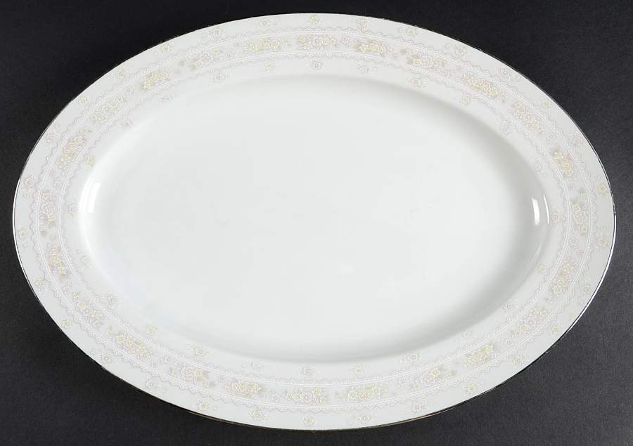 Pink Lace 14" Oval Serving Platter by Sango-1