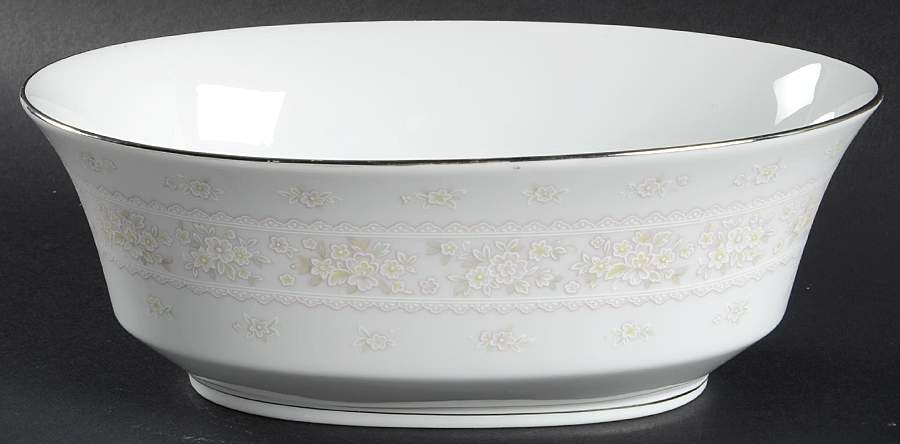 Pink Lace 9" Oval Vegetable Bowl by Sango-1