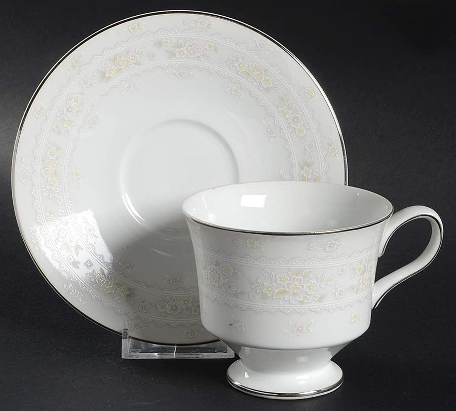 Pink Lace Footed Cup & Saucer Set by Sango-1