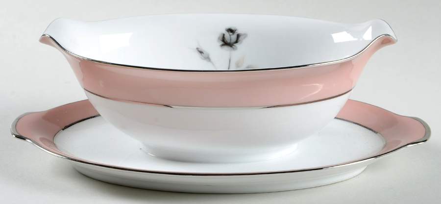 Pink Melody Gravy Boat with Attached Underplate by Sango-1