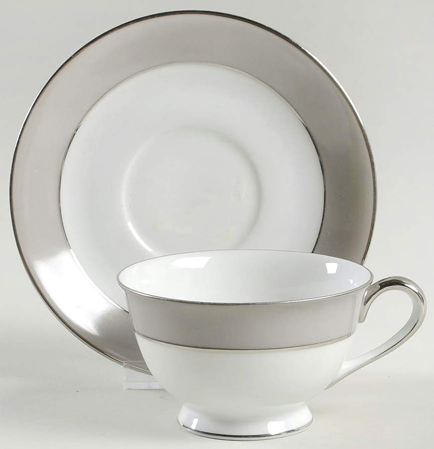 Platina (White with Gray Color Band) Footed Cup & Saucer Set by Sango-1