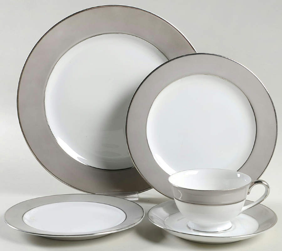 Platina (White with Gray Color Band) 5 Piece Place Setting by Sango-1