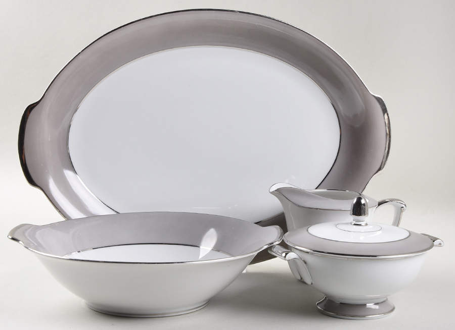Platina (White with Gray Color Band) 5 Piece Hostess Set by Sango-1