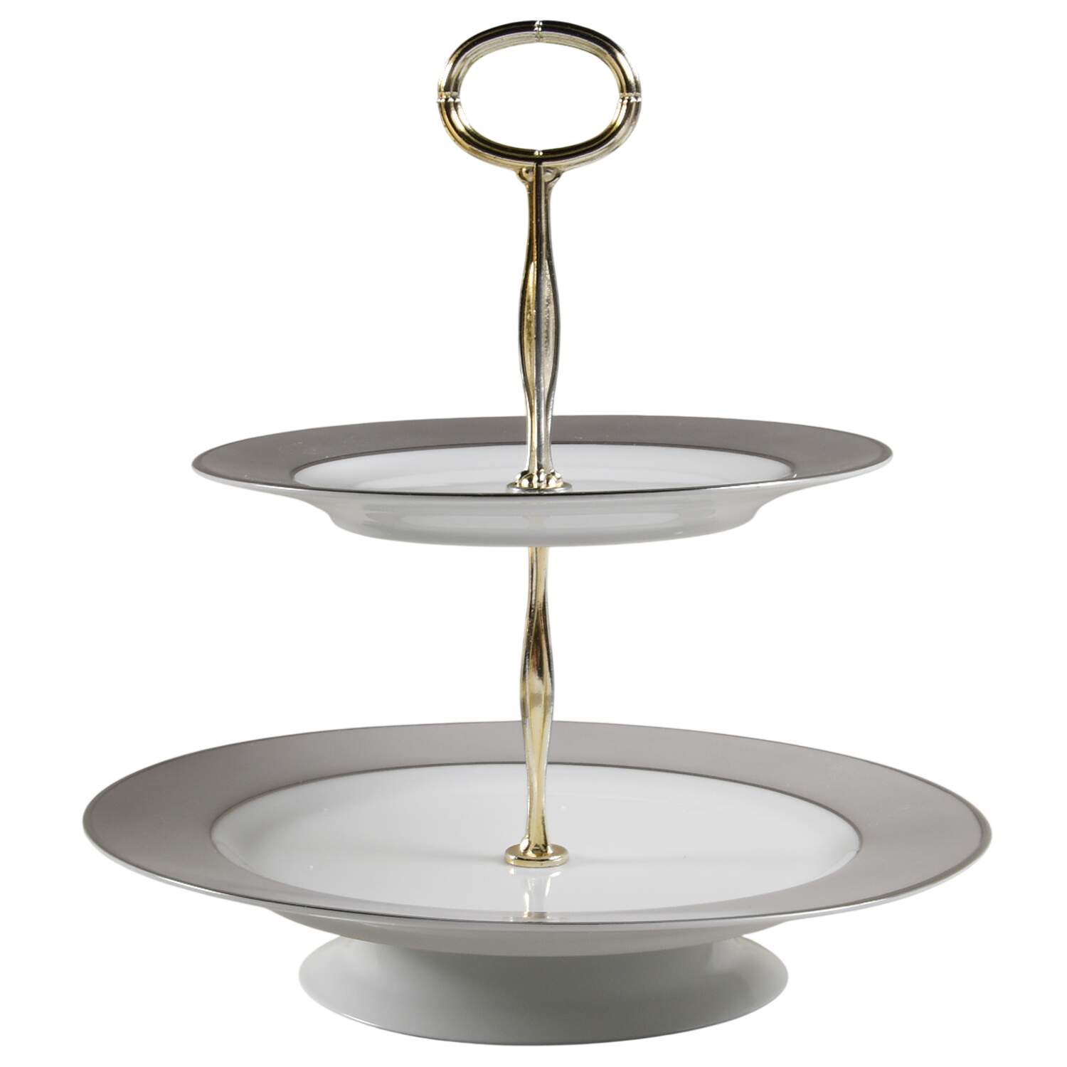 Platina (White with Gray Color Band) 11 1/4"  2 Tier Footed Serving Tray (DP,SP,FR) HC by Sango-1