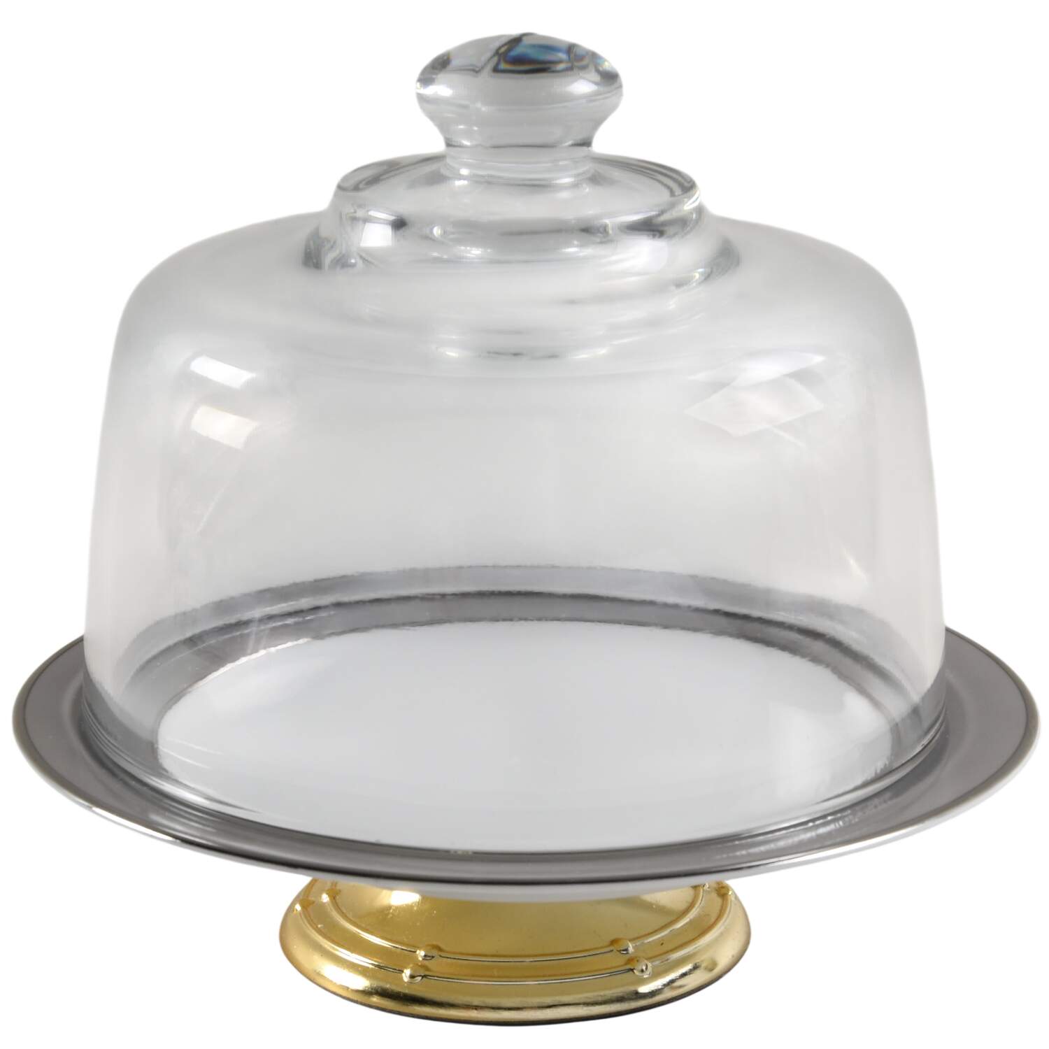 Platina (White with Gray Color Band) 6 1/2"-7 1/2" Footed Cheese Plate w/ Glass Dome HC by Sango-1
