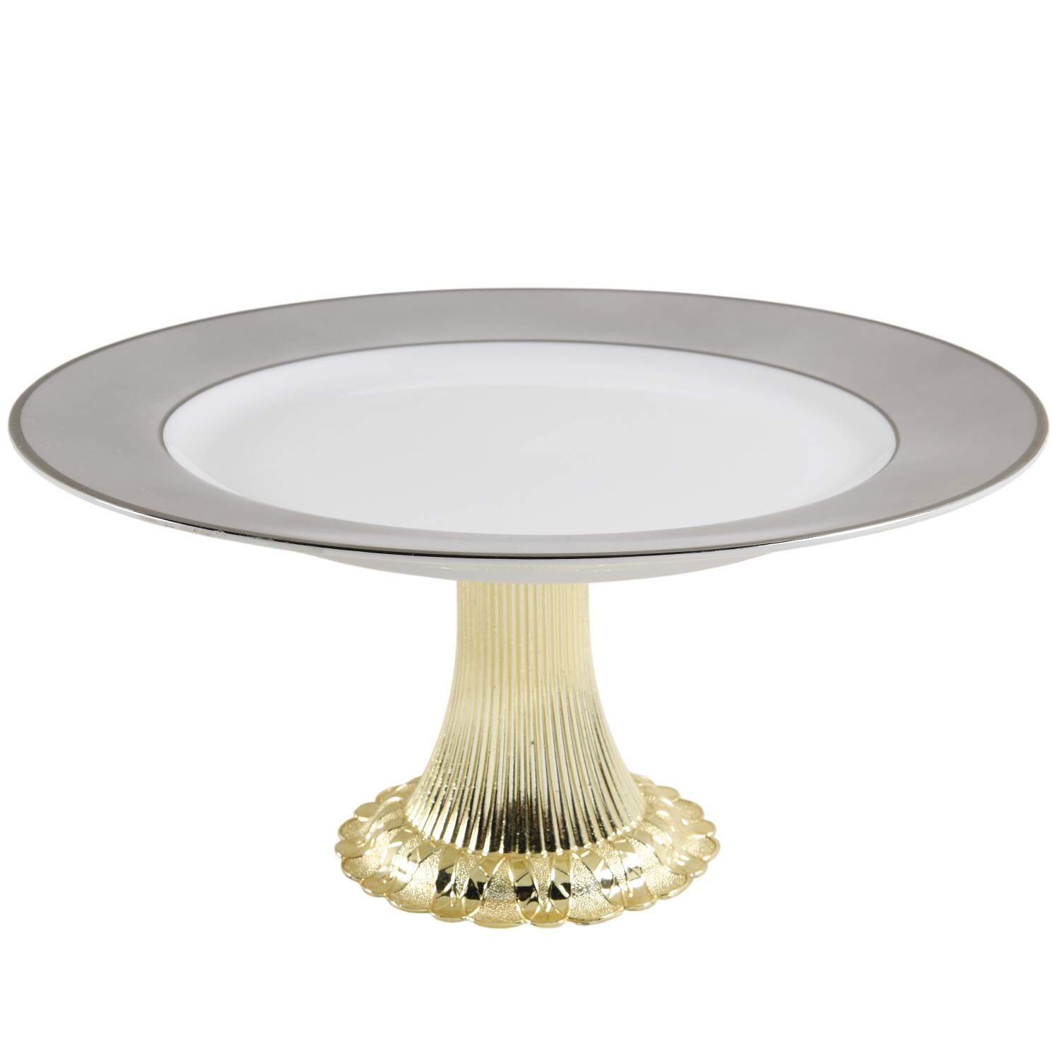 Platina (White with Gray Color Band) Cake Stand with 4"-5" Metal Pedestal  Hc by Sango-1