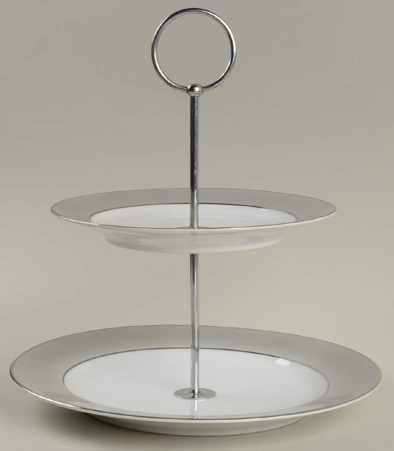 Platina (White with Gray Color Band) 2 Tiered Serving Tray (Dinner & Salad Plate) by Sango-1