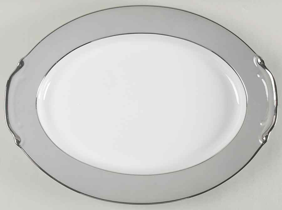 Platina (White with Gray Color Band) 16" Oval Serving Platter by Sango-1