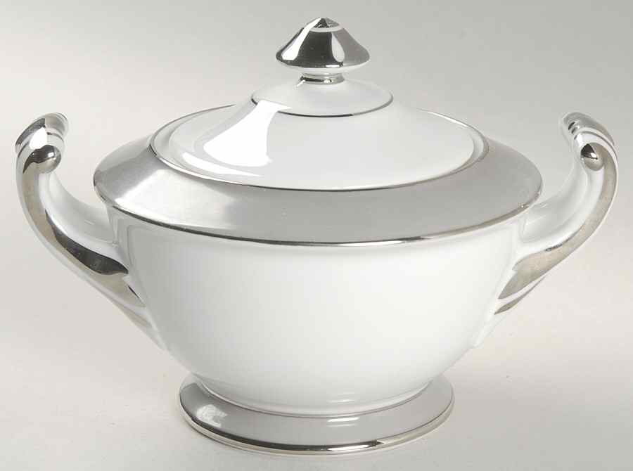 Platina (White with Gray Color Band) Sugar Bowl & Lid by Sango-1