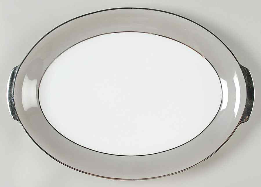 Platina (White with Gray Color Band) 14" Oval Serving Platter by Sango-1
