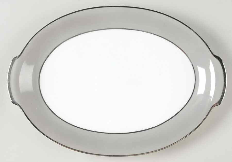 Platina (White with Gray Color Band) 12" Oval Serving Platter by Sango-1