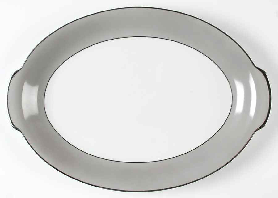 Platina (White with Gray Color Band) 16" Oval Serving Platter by Sango-1