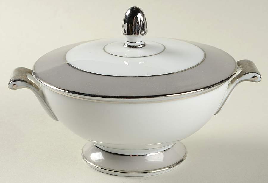 Platina (White with Gray Color Band) Sugar Bowl & Lid by Sango-1