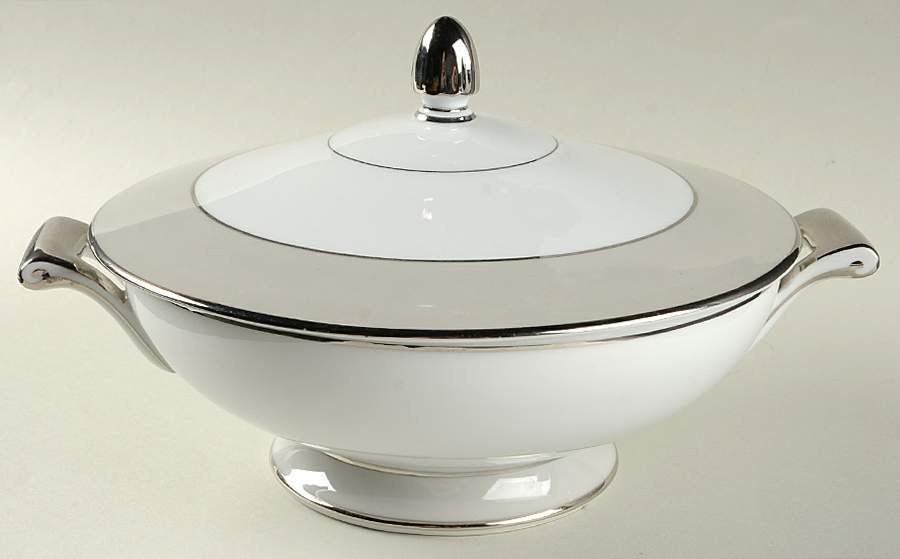 Platina (White with Gray Color Band) Round Covered Vegetable by Sango-1