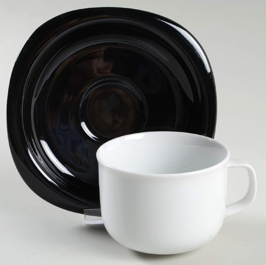 Pristine Black White Flat Cup & Saucer Set by Sango-1