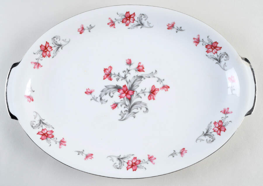 Primrose (No #, Coupe, Platinum Trim) 15" Oval Serving Platter by Sango-1