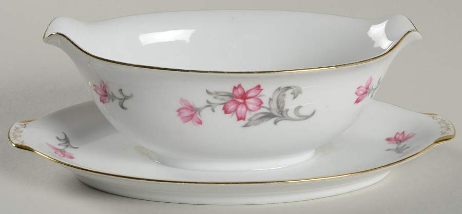 Primrose (No #, Rim, Gold Trim) Gravy Boat with Attached Underplate by Sango-1
