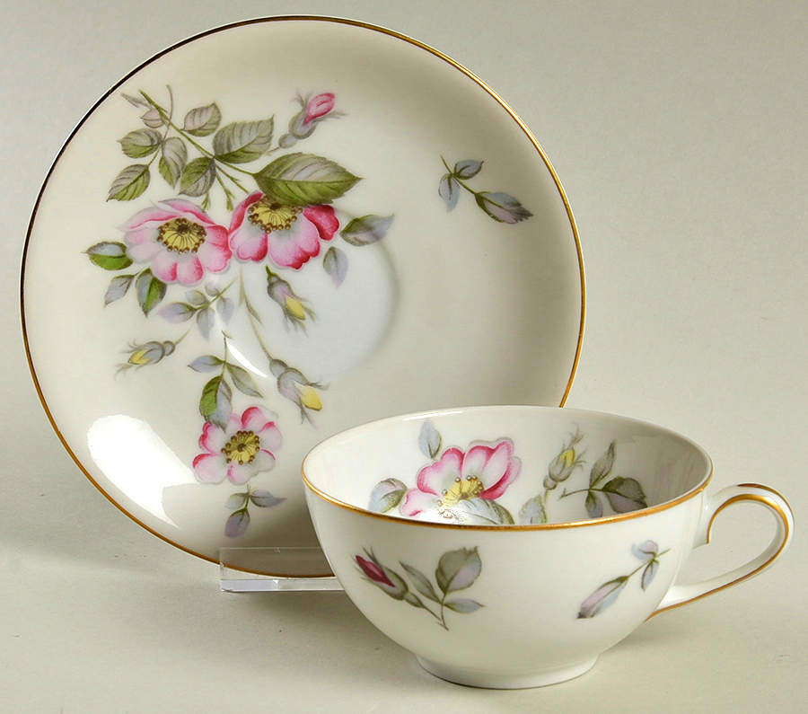 Primrose (Coupe, Gold Trim) Flat Cup & Saucer Set by Sango-1