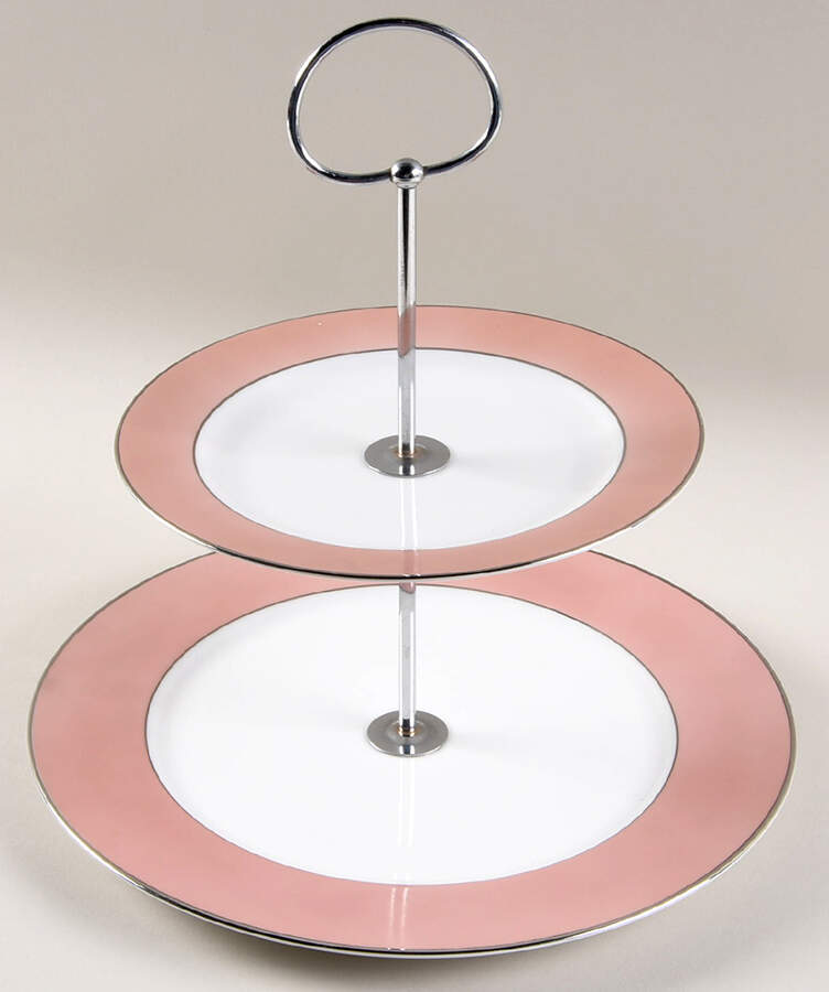 Rhapsody (No #, Pink Band) 2 Tiered Serving Tray (Dinner & Salad Plate) by Sango-1