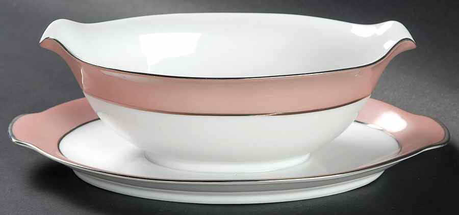 Rhapsody (No #, Pink Band) Gravy Boat with Attached Underplate by Sango-1
