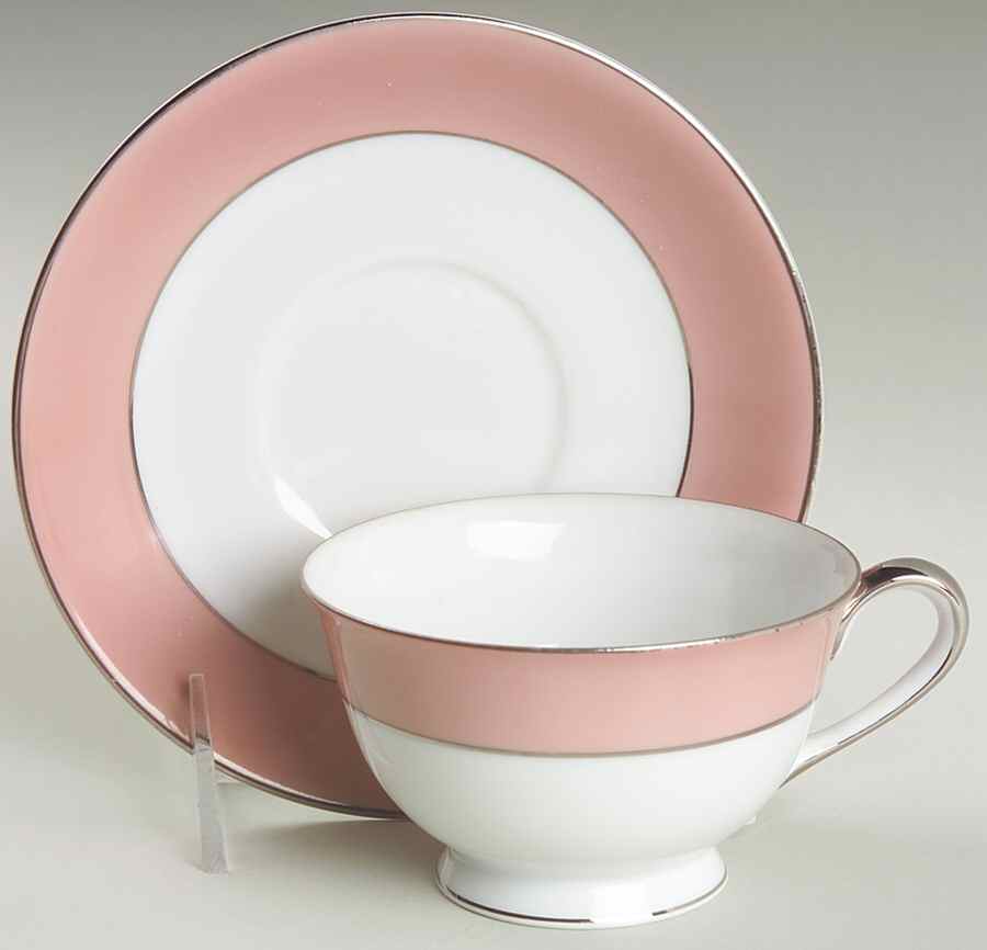 Rhapsody (No #, Pink Band) Footed Cup & Saucer Set by Sango-1