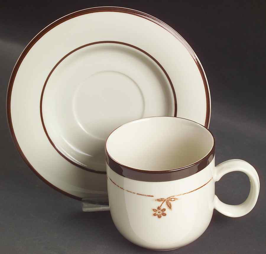 Sahara Brown Flat Cup & Saucer Set by Sango-1