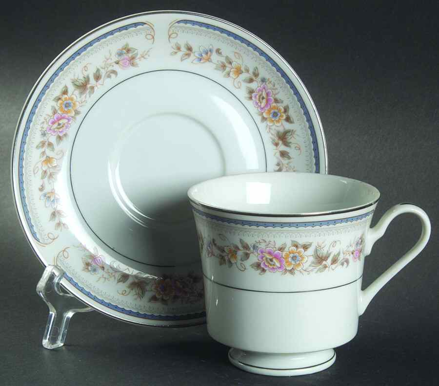 Savannah Blue (Platinum Trim) Footed Cup & Saucer Set by Sango-1