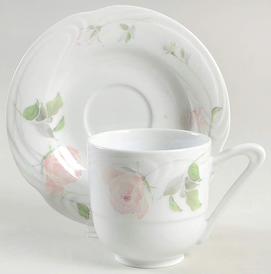 Sculpture Rose Footed Cup & Saucer Set by Sango-1