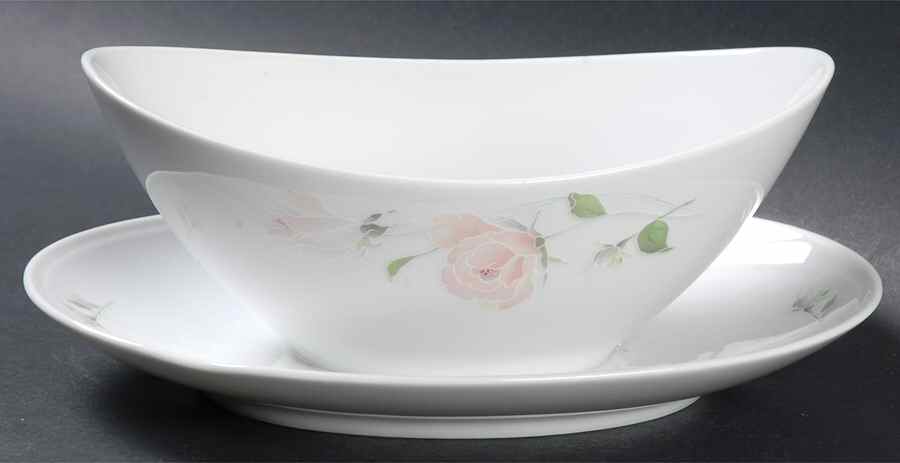 Sculpture Rose Gravy Boat with Attached Underplate by Sango-1