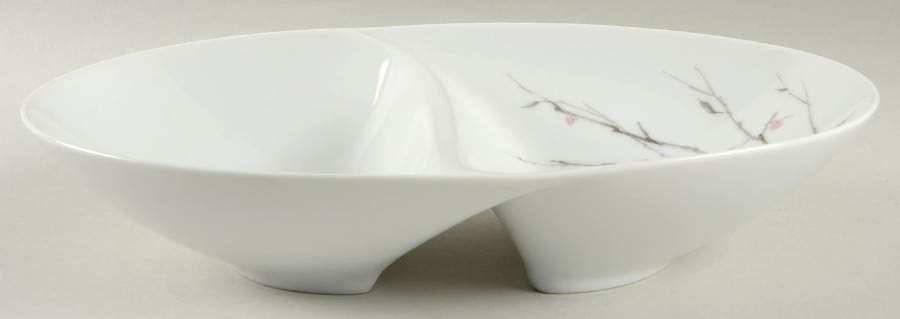 Serenade 10" Oval Divided Vegetable Bowl by Sango-1