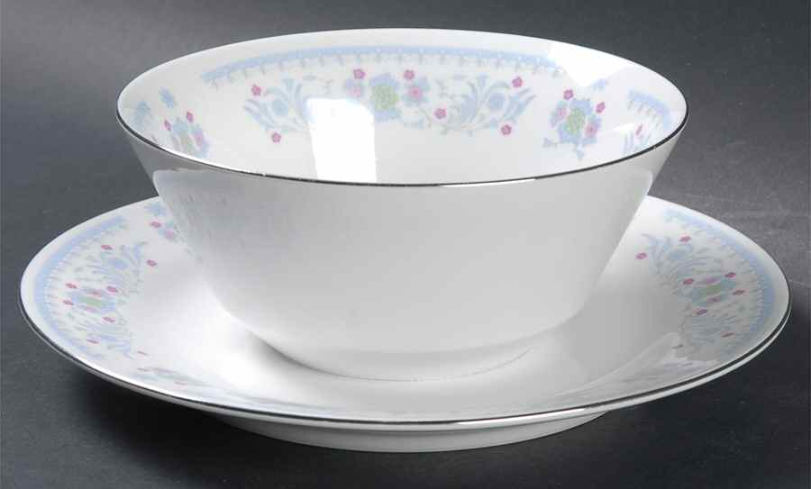 Serenade Light Blue Gravy Boat with Attached Underplate by Sango-1