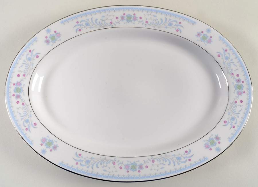 Serenade Light Blue 14" Oval Serving Platter by Sango-1