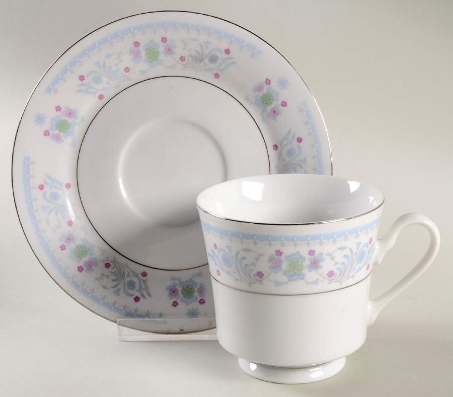Serenade Light Blue Footed Cup & Saucer Set by Sango-1