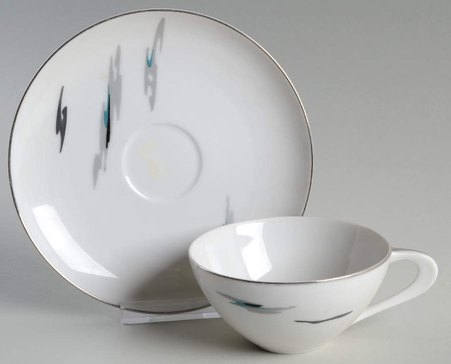 Silver Cloud (Platinum Trim) Flat Cup & Saucer Set by Sango-1