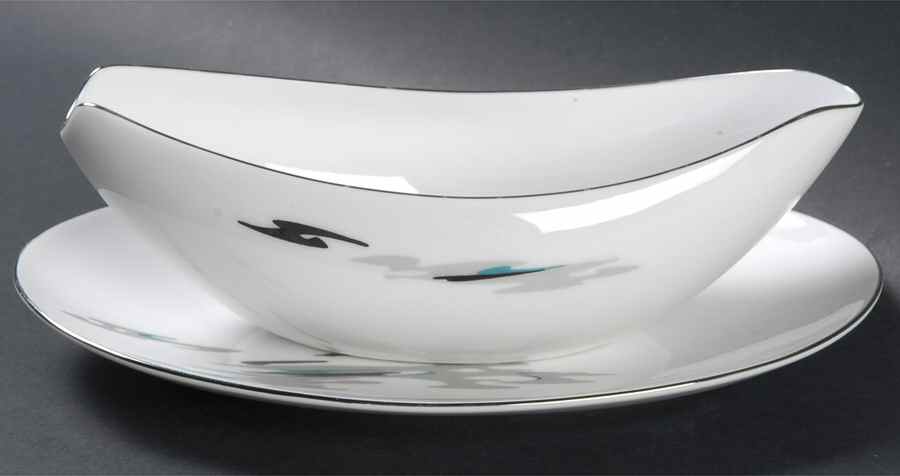 Silver Cloud (Platinum Trim) Gravy Boat & Underplate/Relish by Sango-1