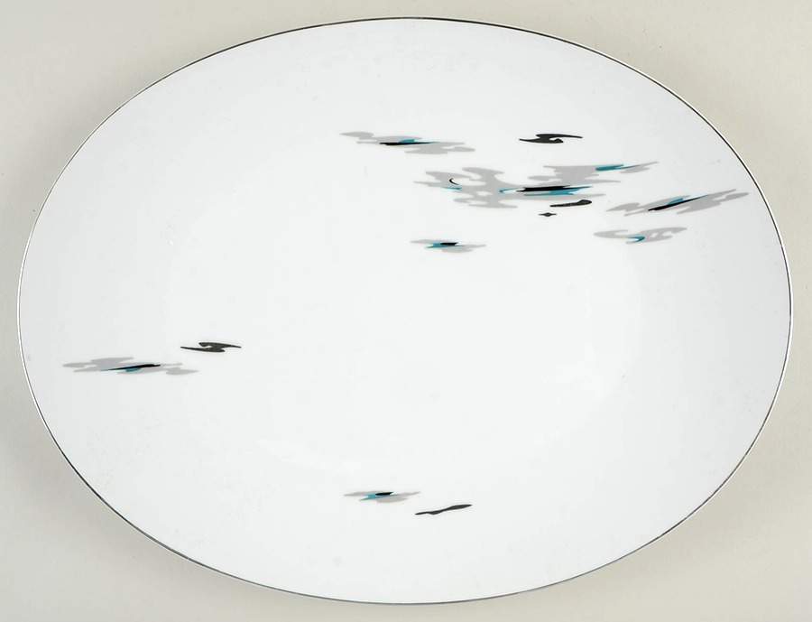 Silver Cloud (Platinum Trim) 16" Oval Serving Platter by Sango-1