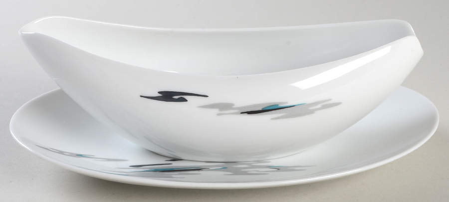 Silver Cloud (No Trim) Gravy Boat & Underplate/Relish by Sango-1